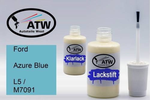 Ford, Azure Blue, L5 / M7091: 20ml Lackstift + 20ml Klarlack - Set, von ATW Autoteile West.